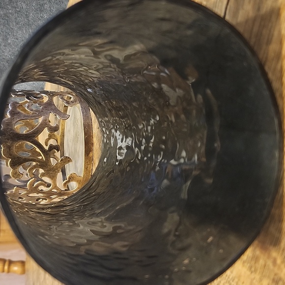 Large Hurricane Filagree Antique Bronze With Smokey Black Insert Candle Holder - Picture 6 of 7